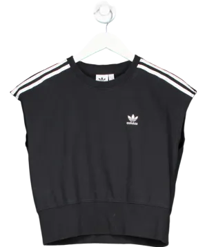 adidas Black Cropped Sleeveless Three Strip Tee UK 10