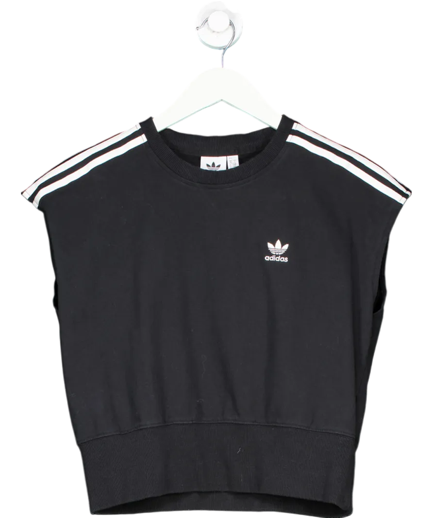 adidas Black Cropped Sleeveless Three Strip Tee UK 10