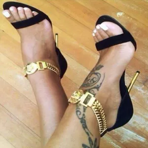 Black High Heel Suede Buckle Summer Sandals