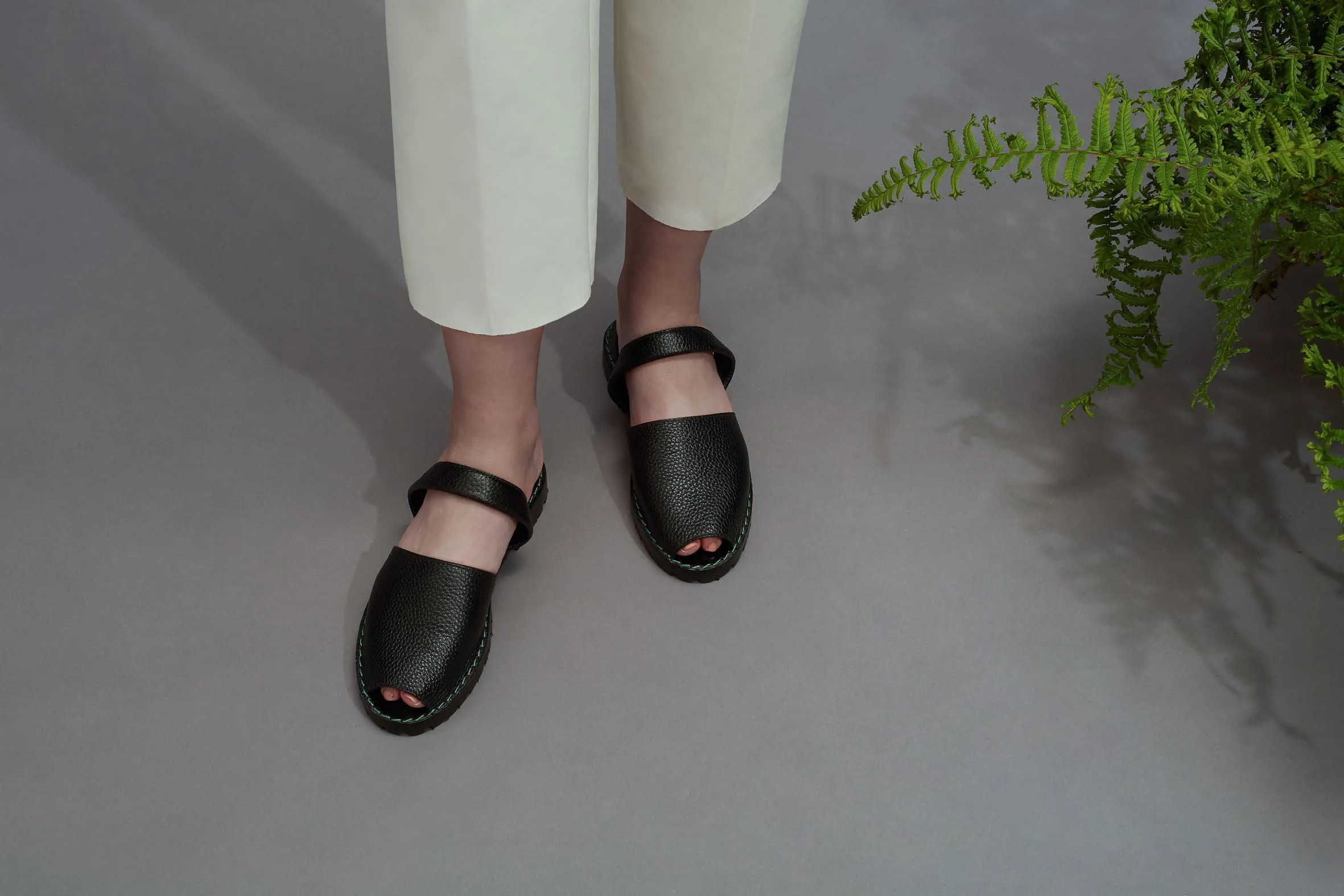 Black Pebbled Leather Goya Slide