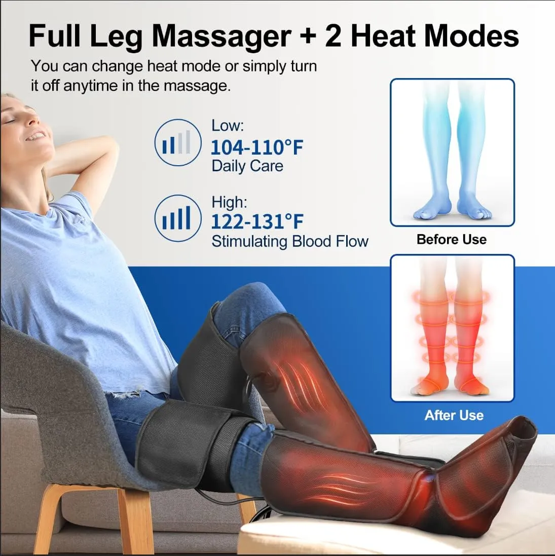 BOB AND BRAD Leg Massager with Heat and Compression, 4 Modes 4 Intensities, Gifts for Mom Dad Women Men