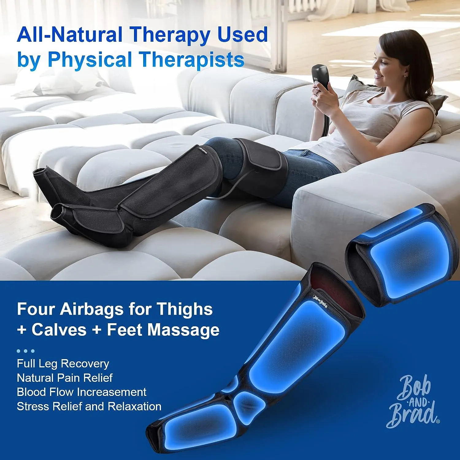 BOB AND BRAD Leg Massager with Heat and Compression, 4 Modes 4 Intensities, Gifts for Mom Dad Women Men