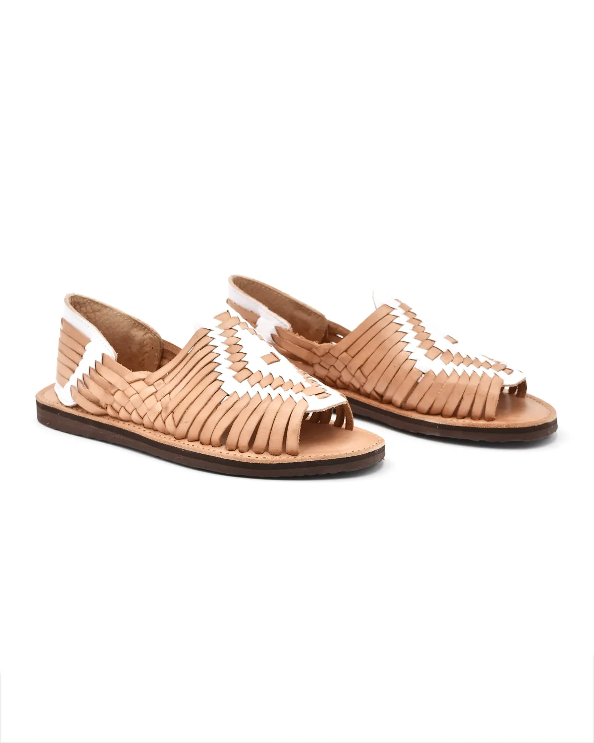 Chamula Chichen Open-Toe White & Tan Huarache