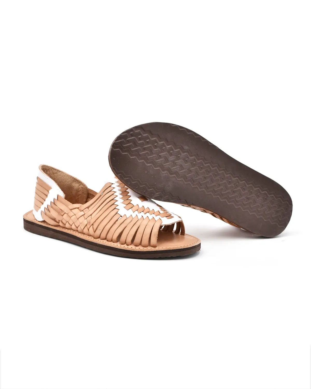 Chamula Chichen Open-Toe White & Tan Huarache