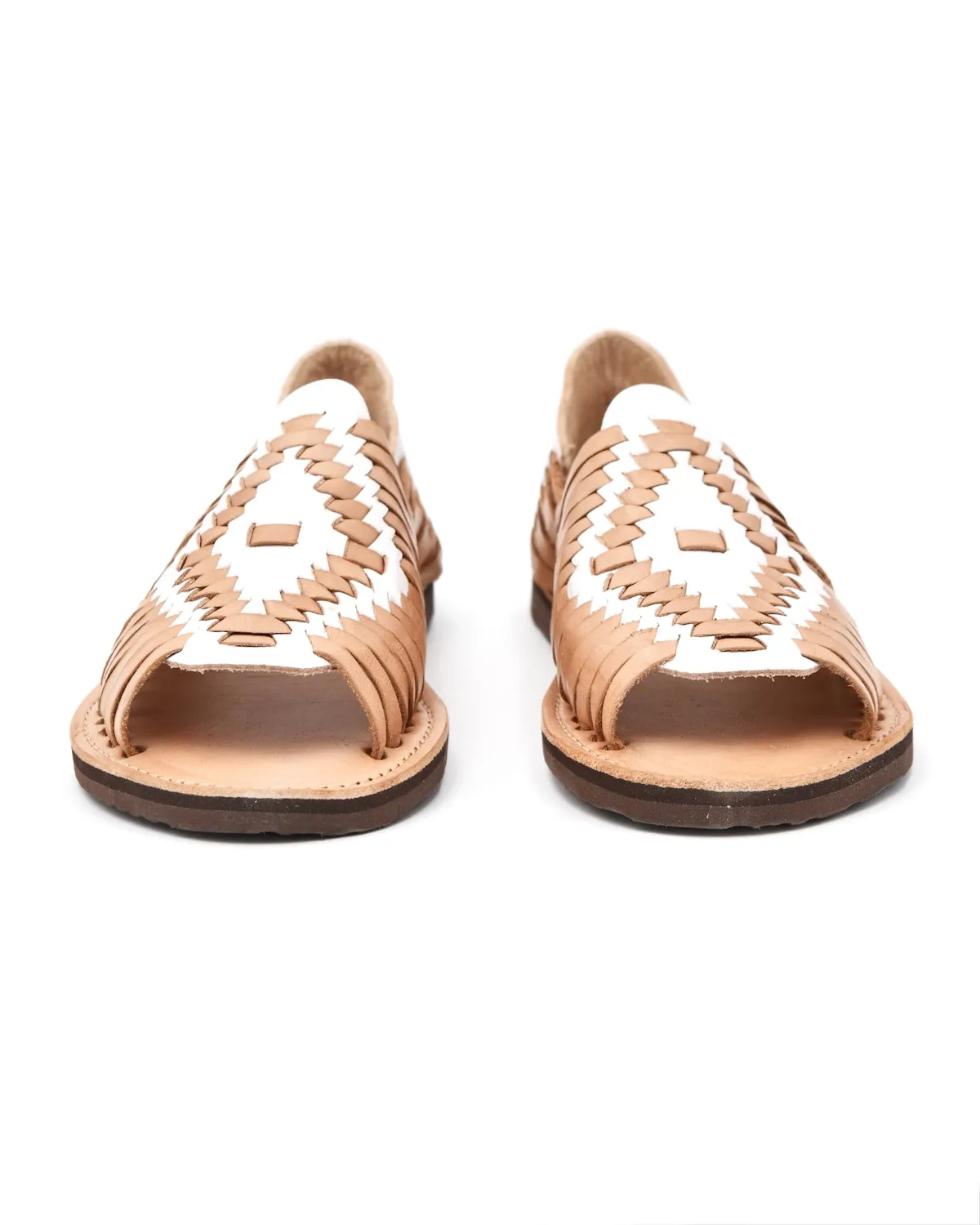 Chamula Chichen Open-Toe White & Tan Huarache