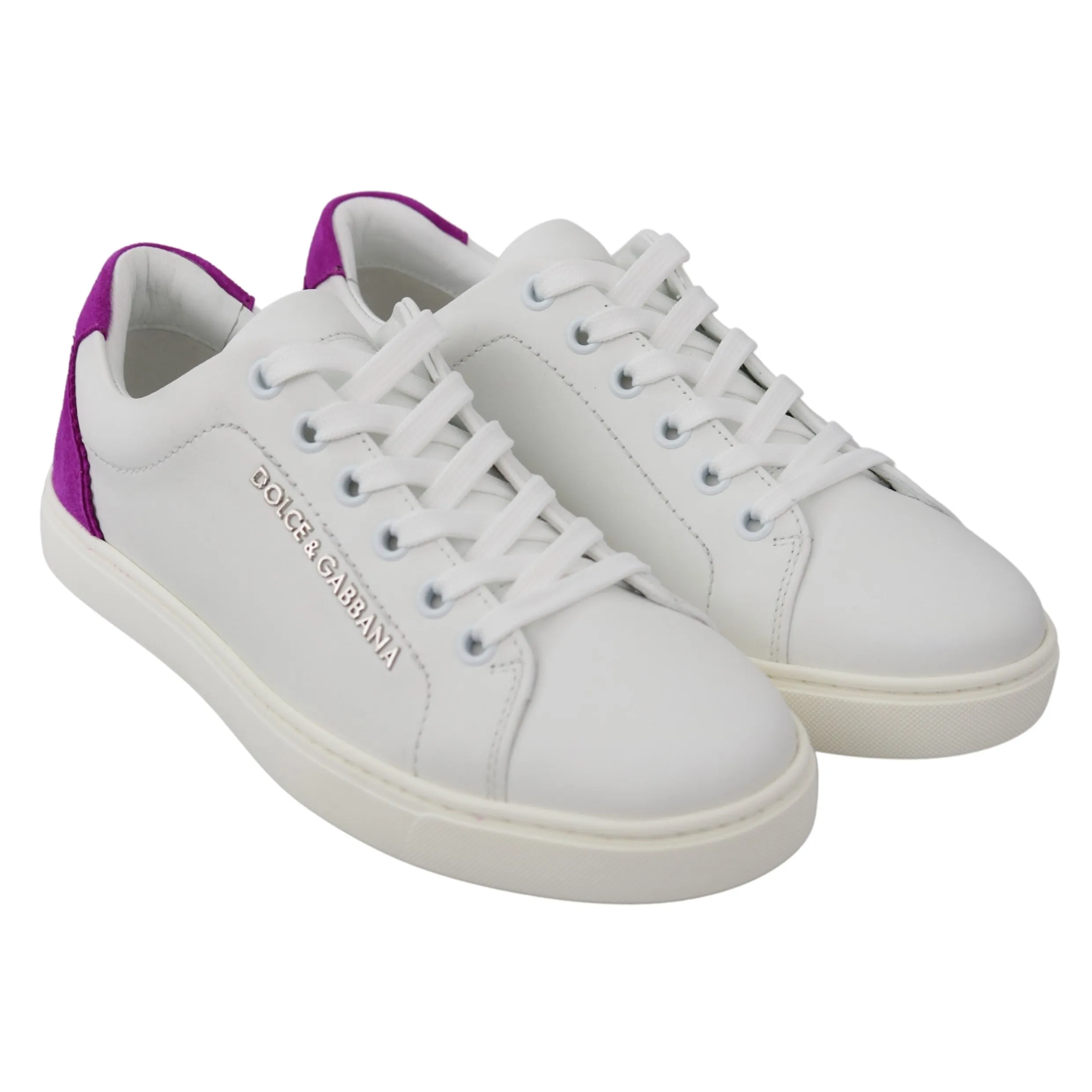 Dolce & Gabbana Chic White Leather Sneakers with Purple Accents