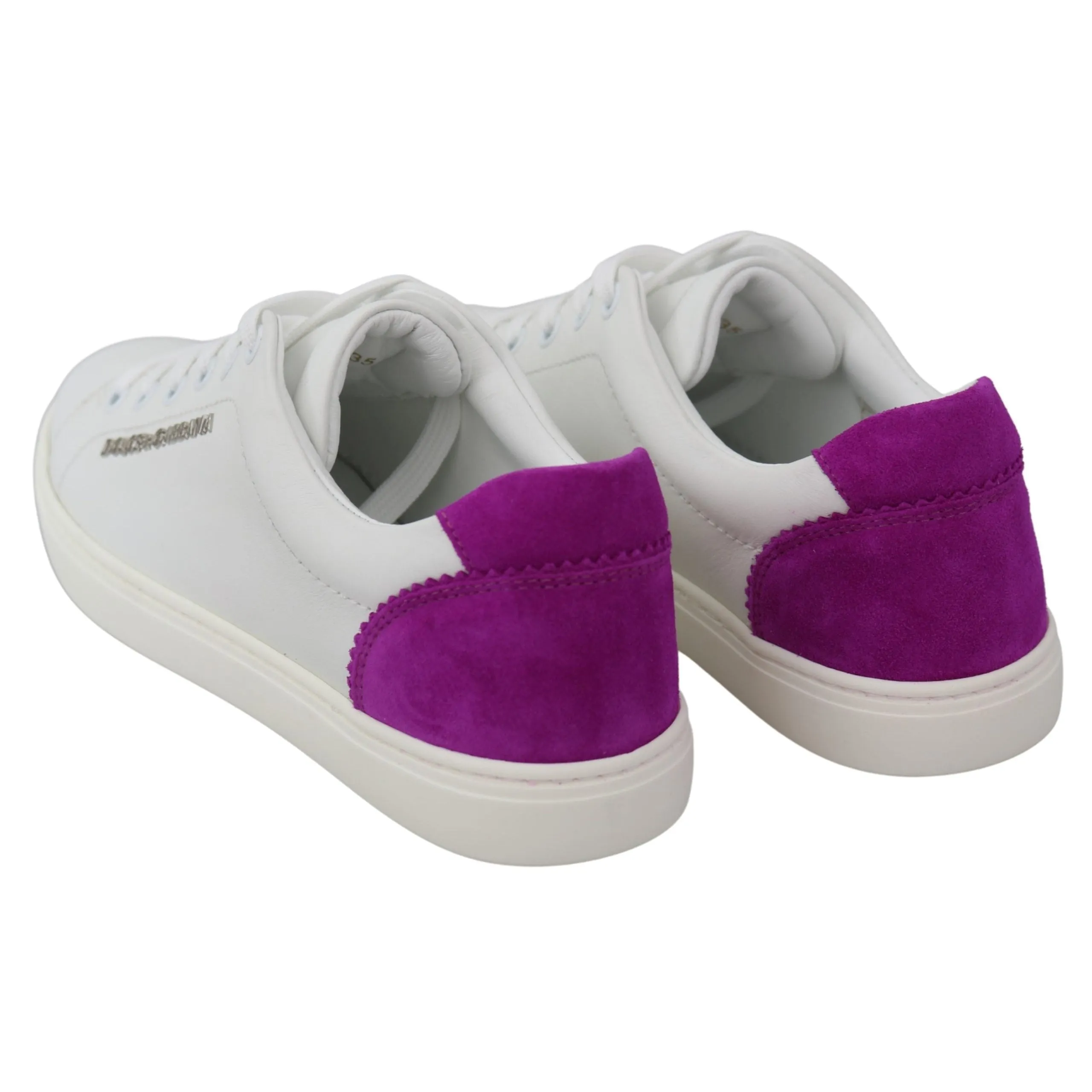 Dolce & Gabbana Chic White Leather Sneakers with Purple Accents