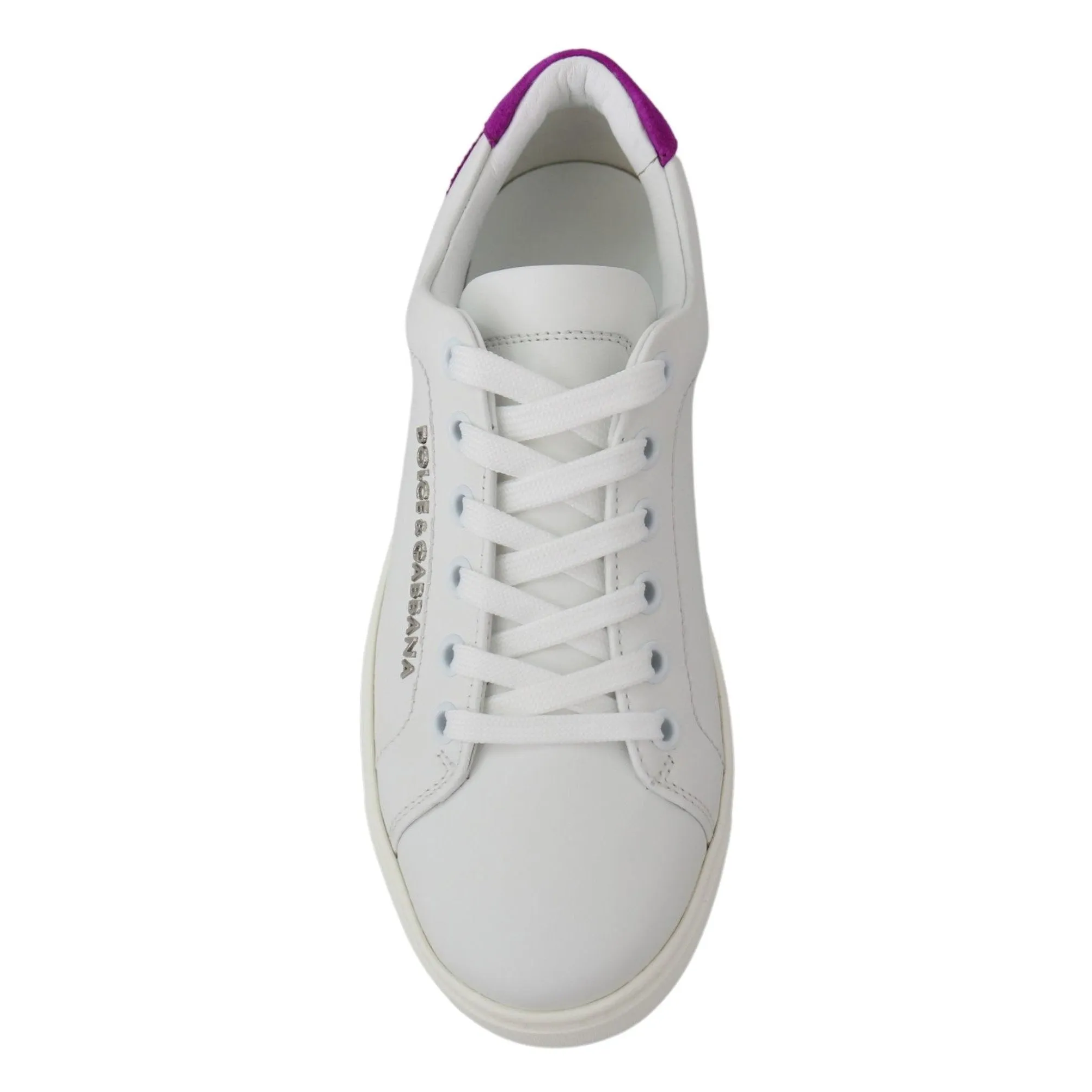 Dolce & Gabbana Chic White Leather Sneakers with Purple Accents