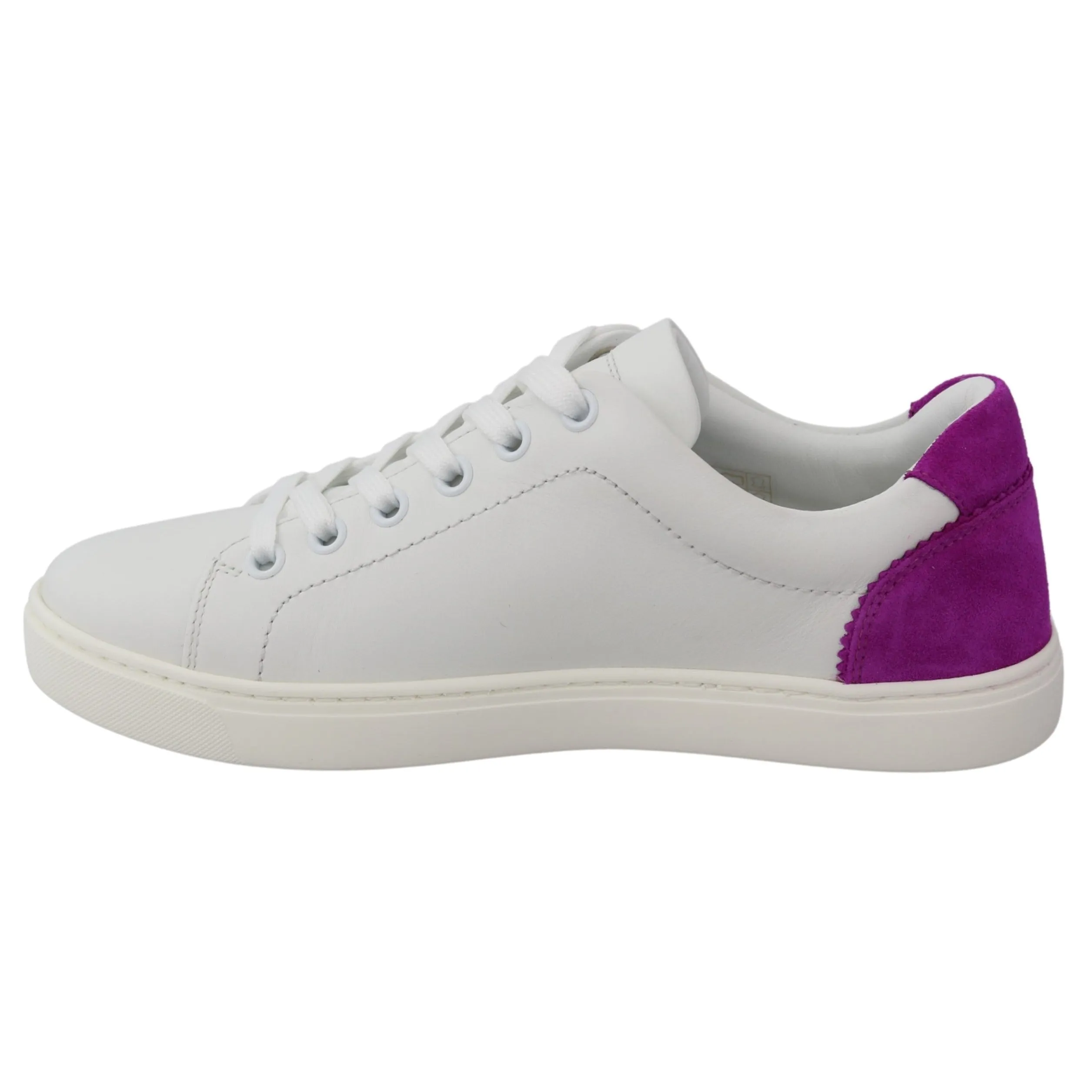 Dolce & Gabbana Chic White Leather Sneakers with Purple Accents