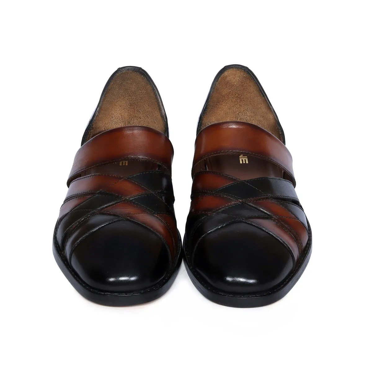 Ethnic Peshawari Sandals with Classic Cross Strapped Black & Tan Leather