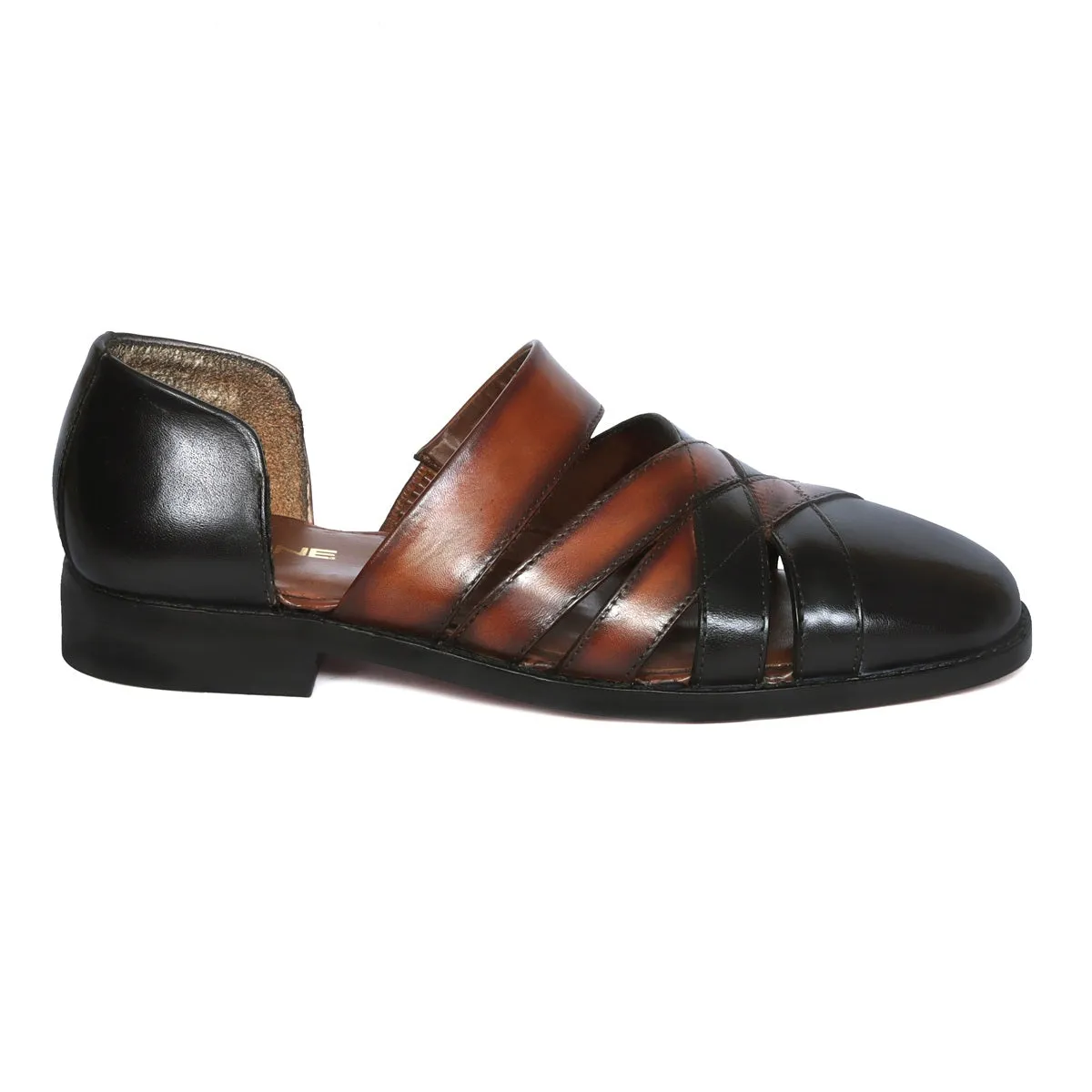 Ethnic Peshawari Sandals with Classic Cross Strapped Black & Tan Leather