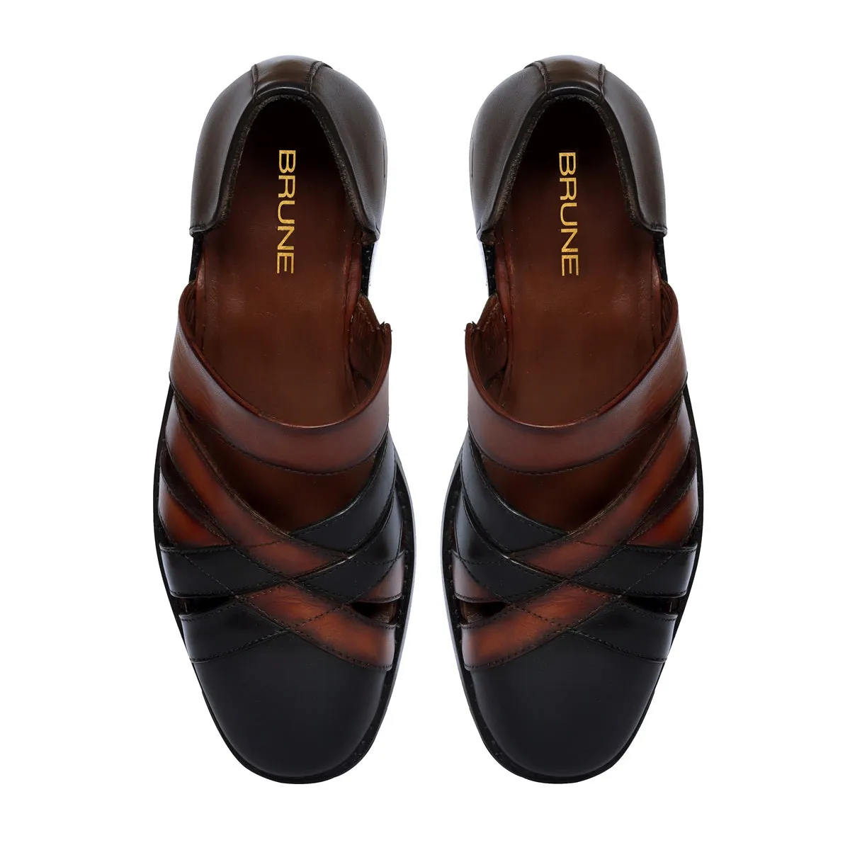 Ethnic Peshawari Sandals with Classic Cross Strapped Black & Tan Leather