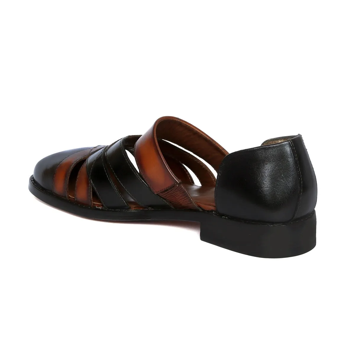 Ethnic Peshawari Sandals with Classic Cross Strapped Black & Tan Leather