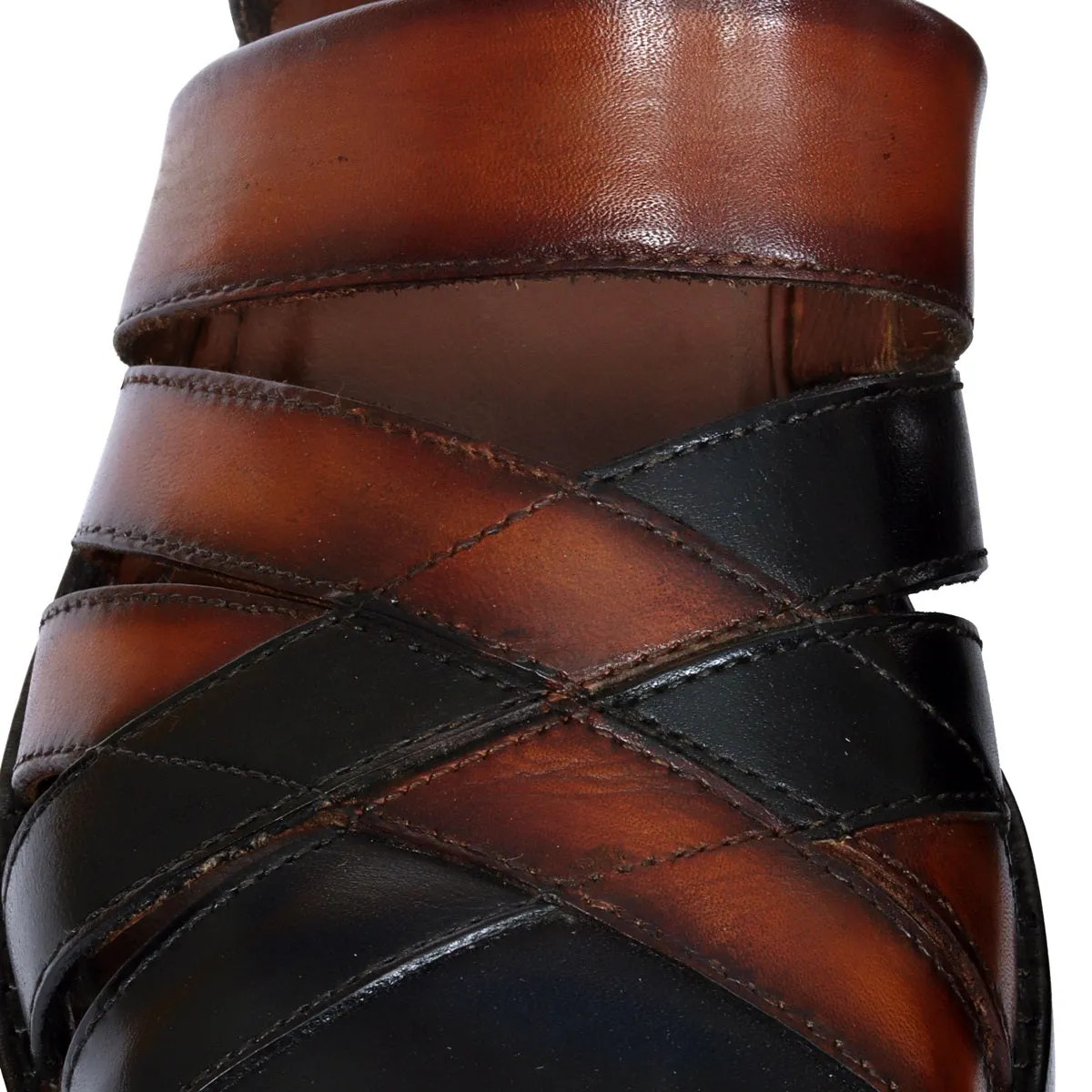 Ethnic Peshawari Sandals with Classic Cross Strapped Black & Tan Leather