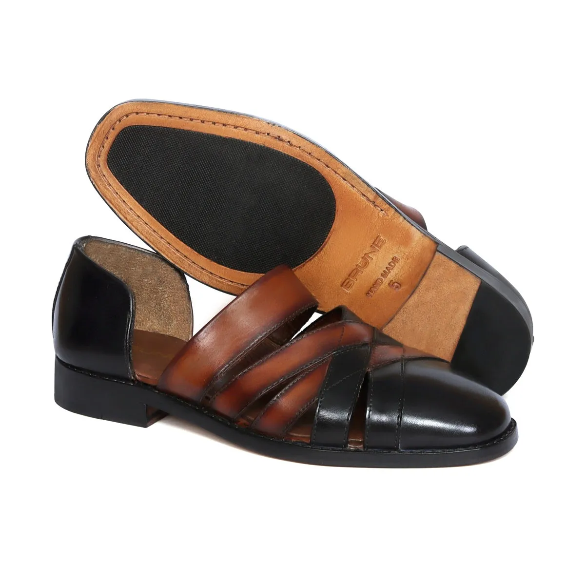Ethnic Peshawari Sandals with Classic Cross Strapped Black & Tan Leather