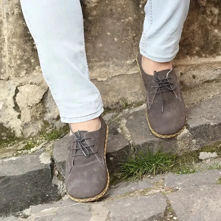 Handmade Barefoot Leather Shoes Nubuck Gray for Men