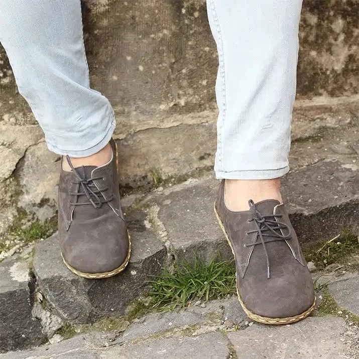 Handmade Barefoot Leather Shoes Nubuck Gray for Men