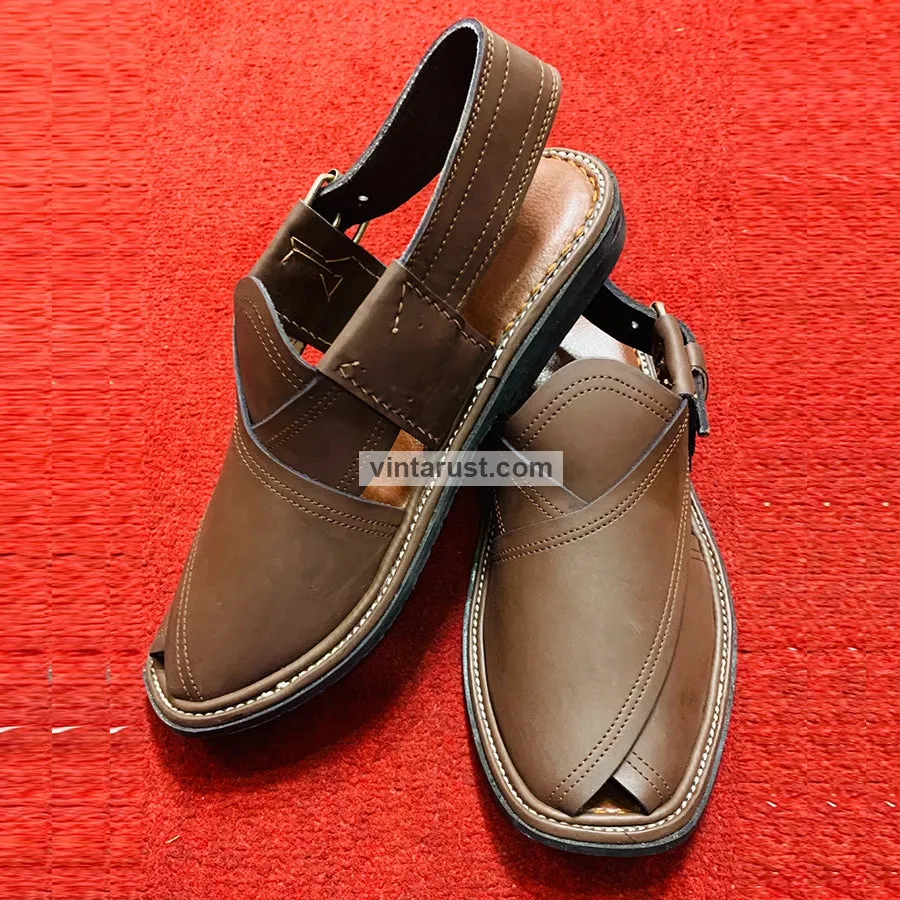 Handmade Brown Leather Kaptaan Men's Chappal