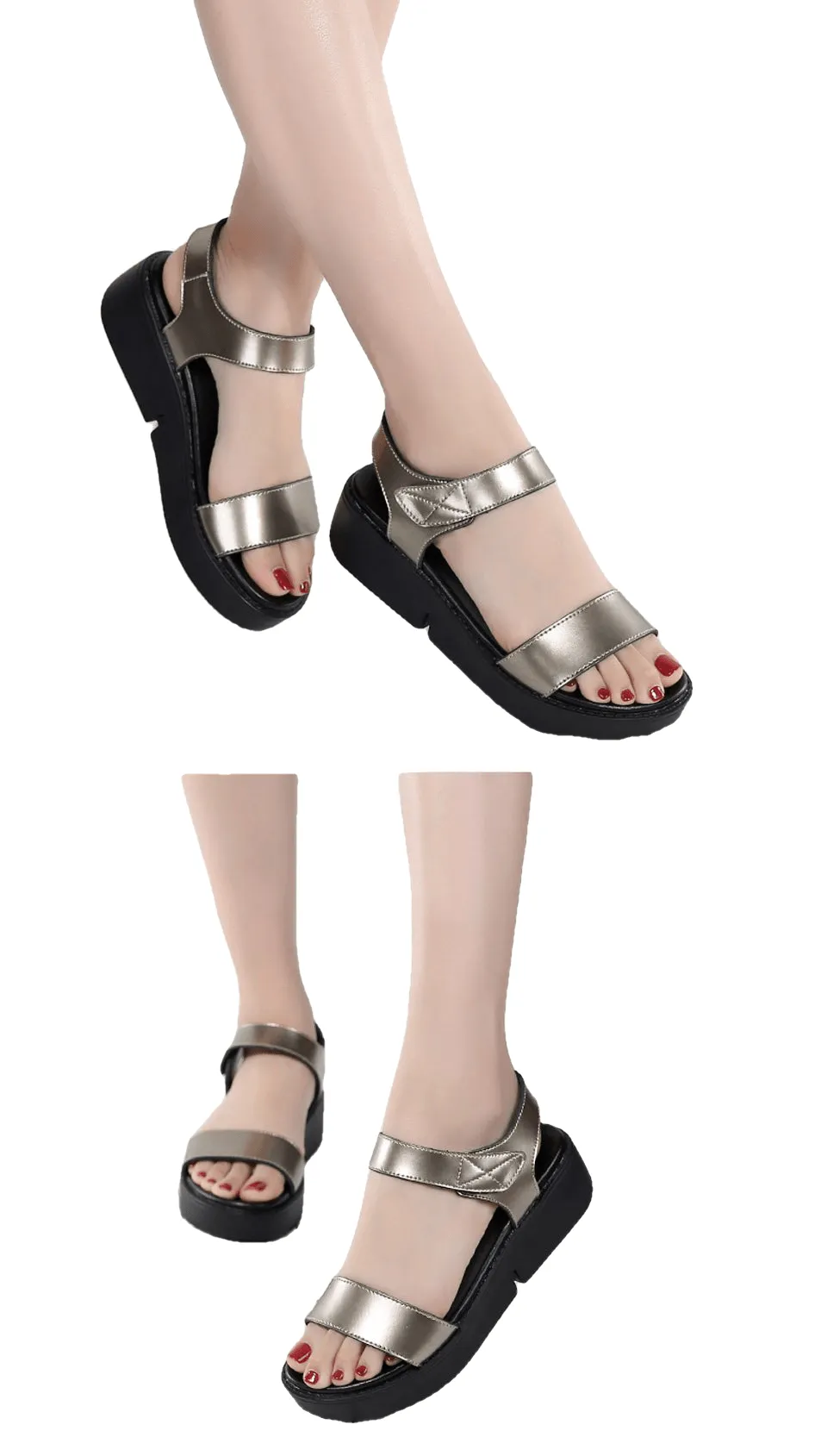 High Quality Summer Women Sandals Comfortable Leather Flat Comfort Lady Shoes Golden Punk Sandalias