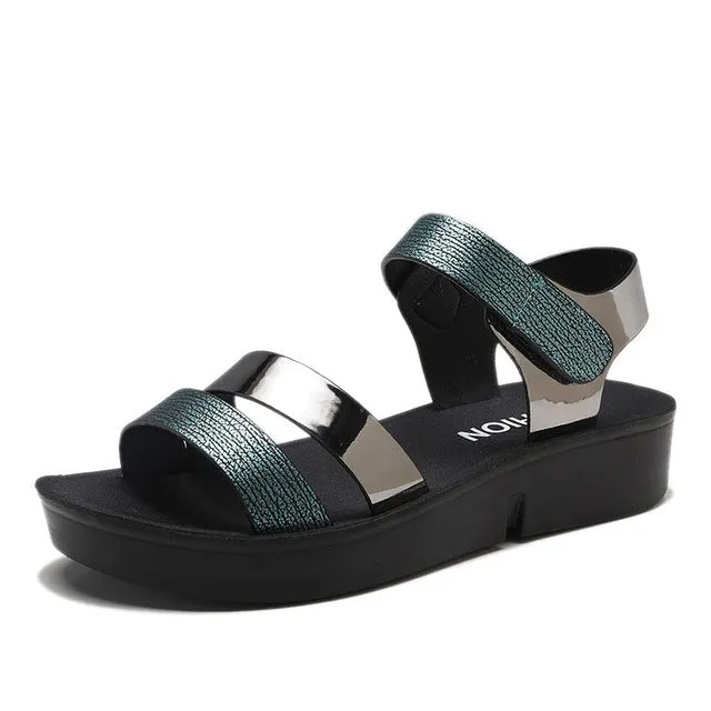 High Quality Summer Women Sandals Comfortable Leather Flat Comfort Lady Shoes Golden Punk Sandalias
