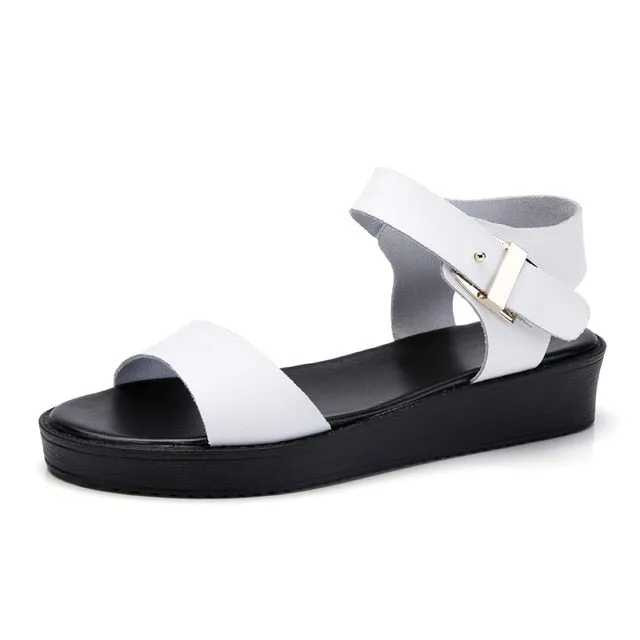 High Quality Summer Women Sandals Comfortable Leather Flat Comfort Lady Shoes Golden Punk Sandalias