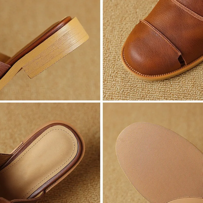 Leather Mules Cut Out Summer Slippers Handmade in Black/Beige/Brown