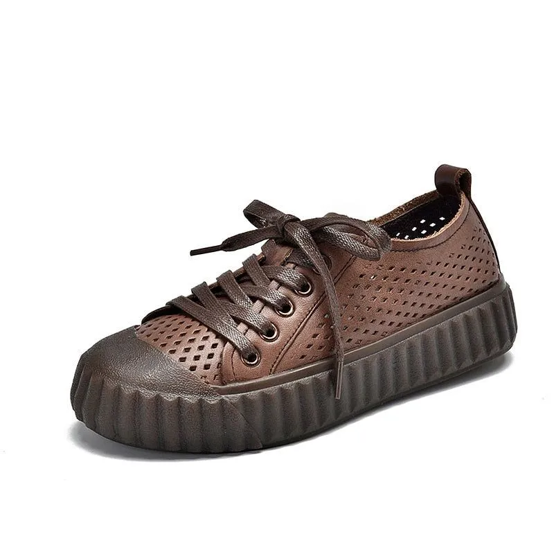 Leather Women's Casual Shoes LGCSS03 Flat Biscuit Toe Layer Sneakers