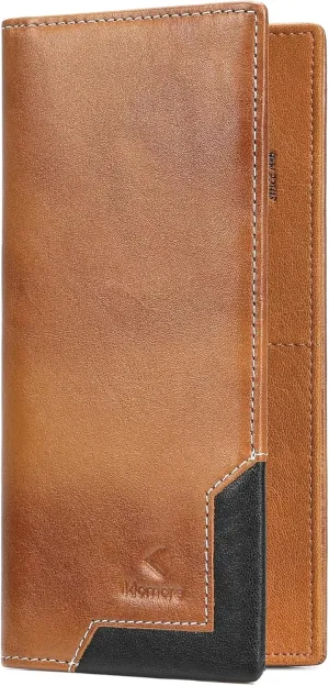 Long Wallet for Men Women Leather RFID Blocking Large Checkbook Wallets Mens Bifold Wallet with Zipper Pocket