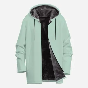 Men's Mint Green Winter Coat | Retro Fleece-Lined Hoodie Jacket | Insulated Warm Winter Jacket
