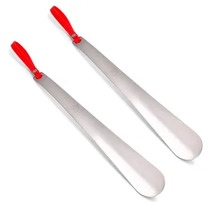 Metal Shoe Horn, Long Handled Shoehorn Pregnancy, Boots and Shoes, Heavy Duty Stainless Steel with Silicone Lanyard Color Red