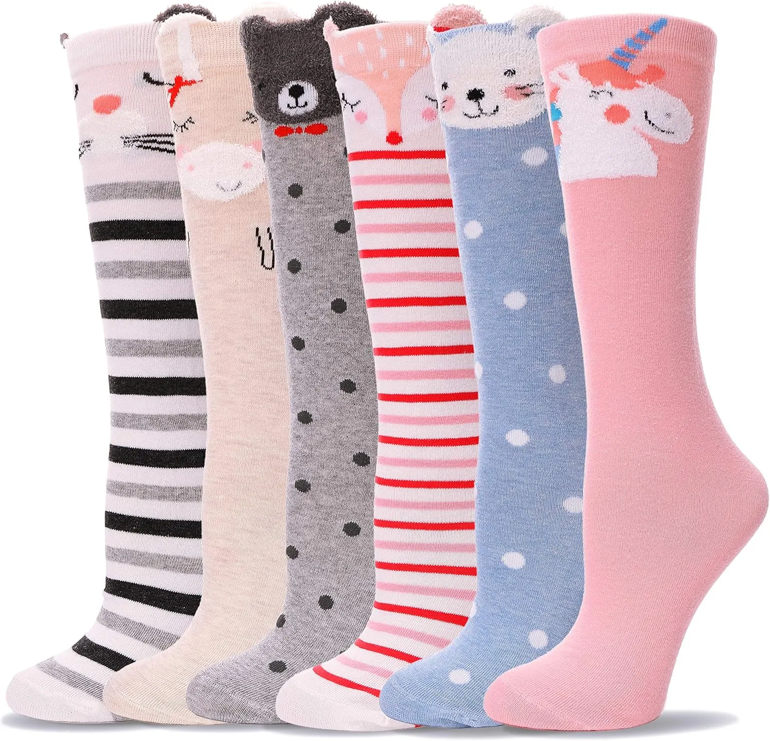 MOGGEI 6 Pairs Kids Girls Knee High Socks Gift Long Crazy Silly Tall Funny Boot Cute Animal Child Fun Socks