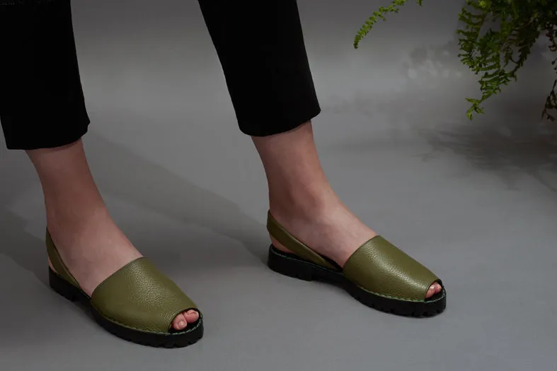 Moss Pebbled Leather Goya Sandals