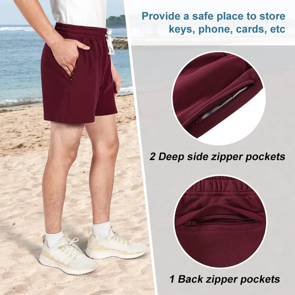 NIMENJOJA Mens 5.5" Athletic Gym Shorts Cotton Jogger Workout Lounge Jersey Zipper Pocket Sweat Shorts