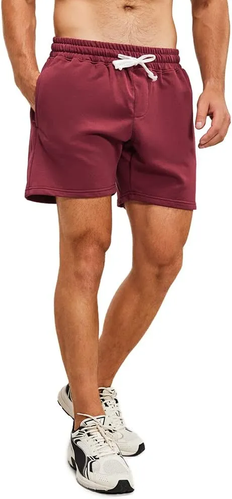 NIMENJOJA Mens 5.5" Athletic Gym Shorts Cotton Jogger Workout Lounge Jersey Zipper Pocket Sweat Shorts