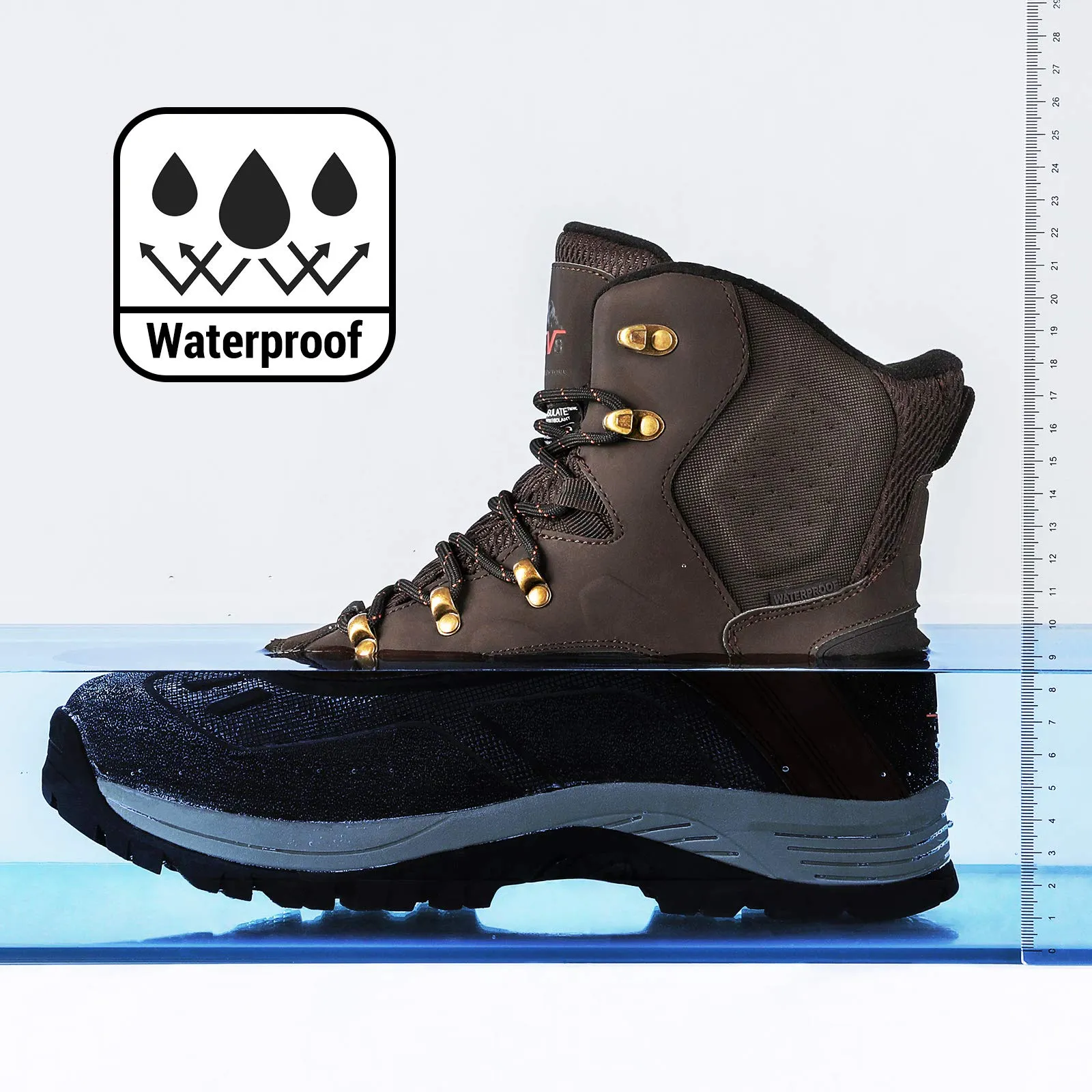 NORTIV 8 Men's 180411 Dark Brown Black Insulated Waterproof Construction Hiking Winter Snow Boots Size 10.5 M US