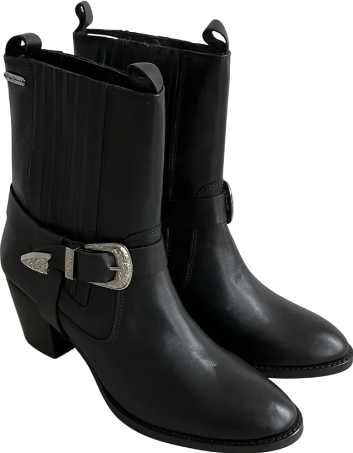 Pepe Jeans Black Luna Rock Leather Ankle Boots UK 7 EU 40 👠