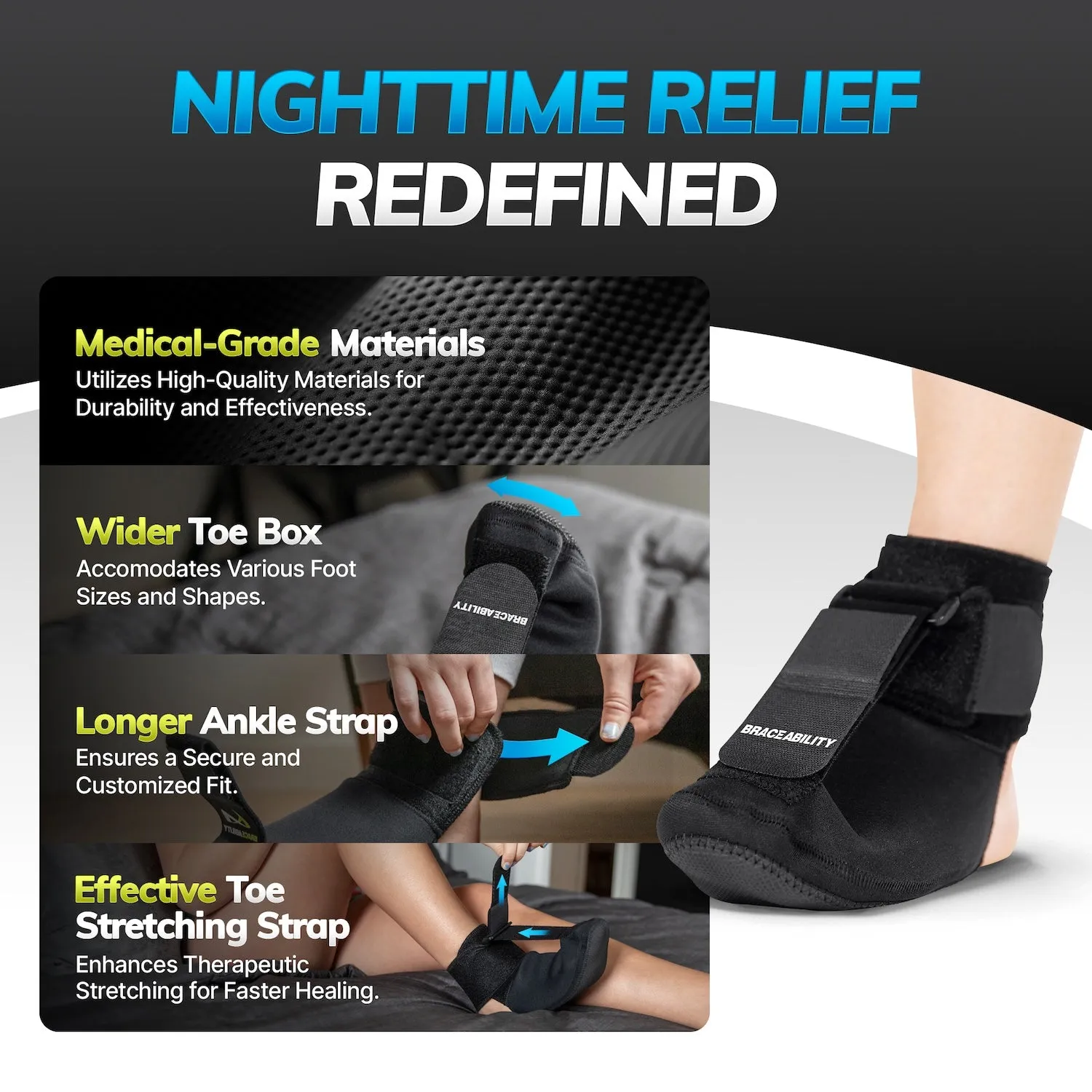Plantar Fasciitis Night Sock Splint | Soft Stretching Brace and Foot Pain Sleep Support Boot
