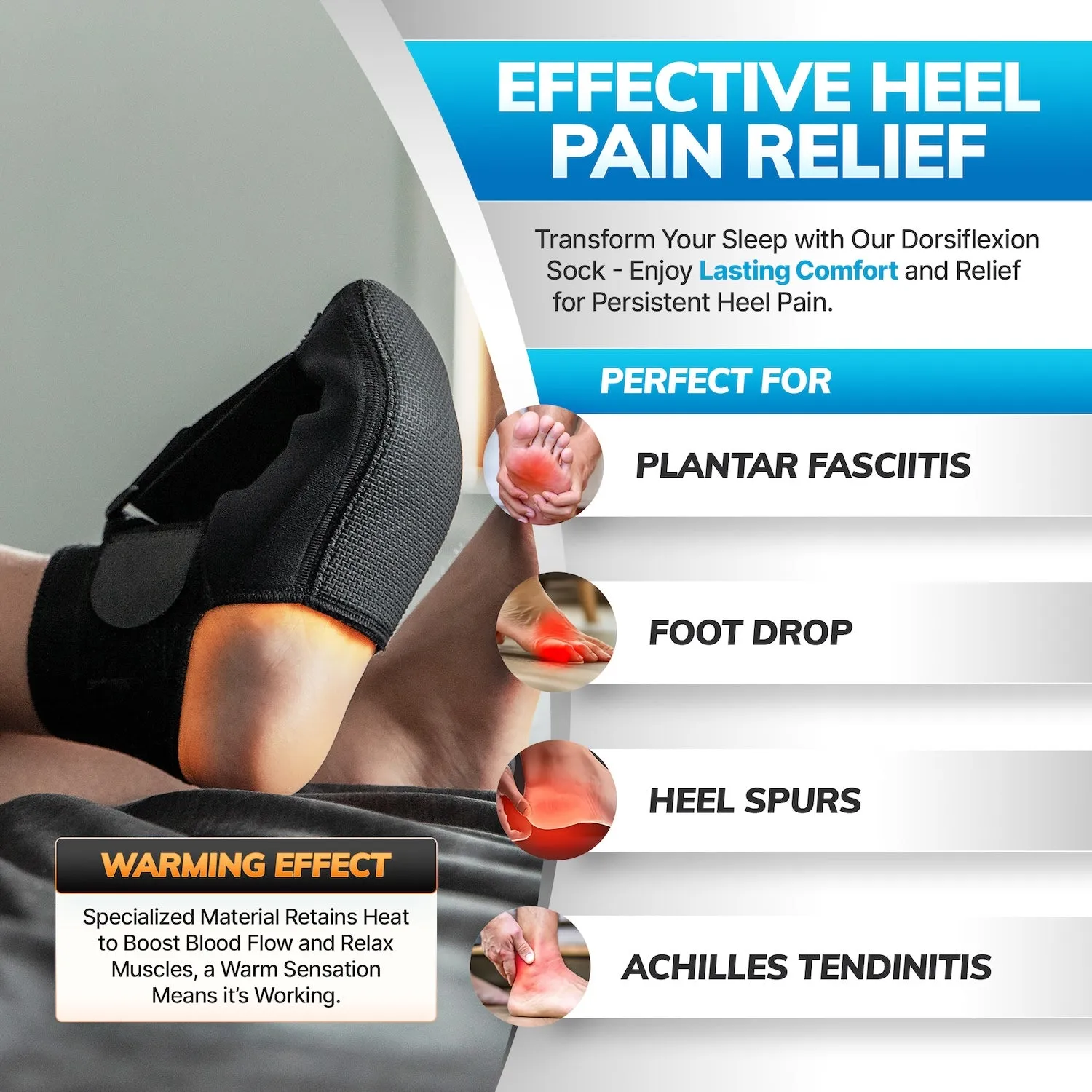 Plantar Fasciitis Night Sock Splint | Soft Stretching Brace and Foot Pain Sleep Support Boot