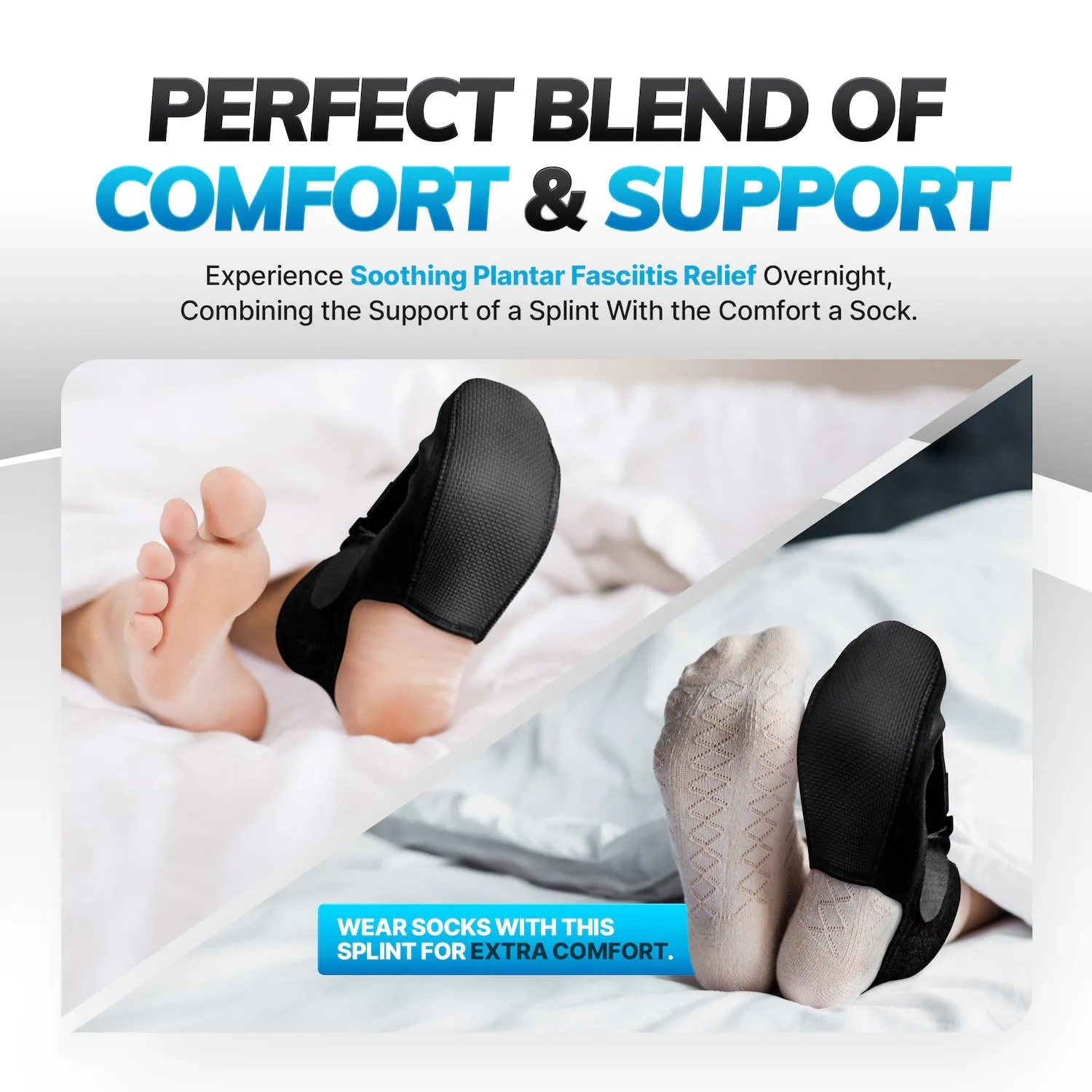 Plantar Fasciitis Night Sock Splint | Soft Stretching Brace and Foot Pain Sleep Support Boot