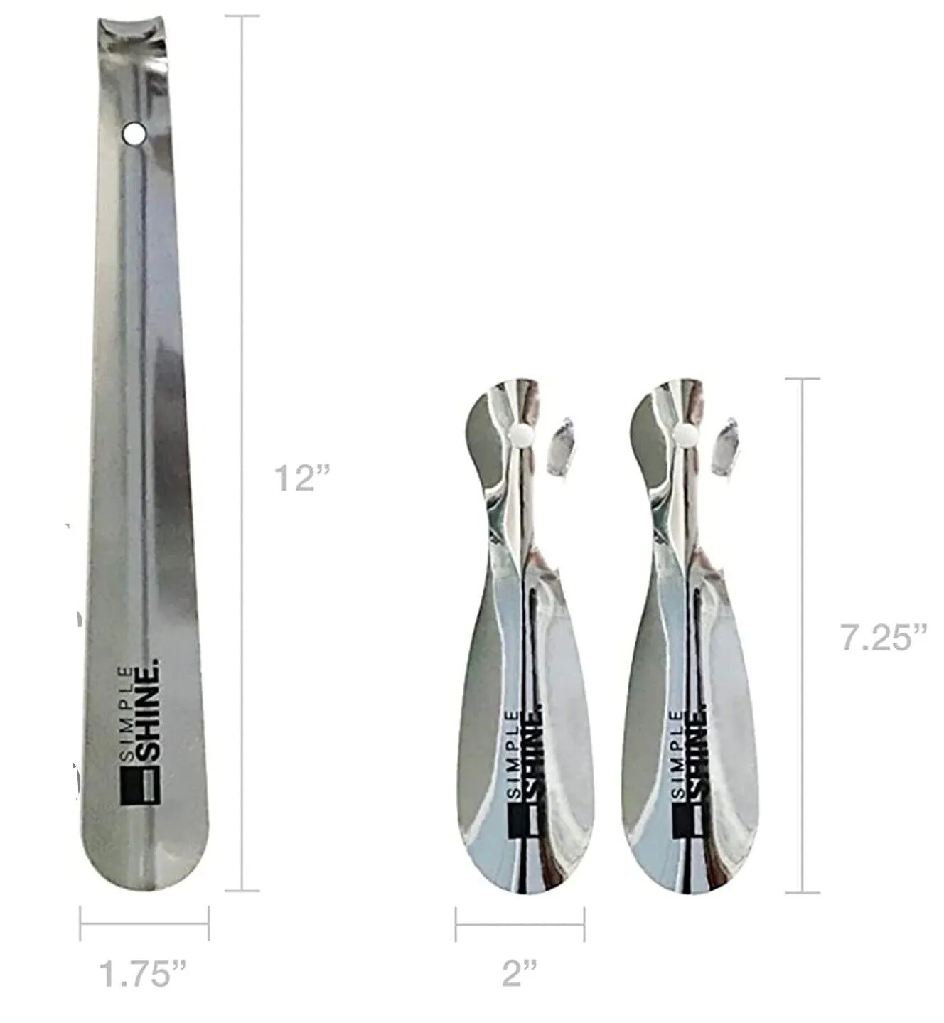 Premium Stainless Steel Shoe Horn Set Two 7" Short And One 12" Long (1 Pack)