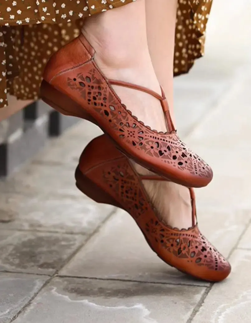 Real Leather Hand-carved Flat Shoes