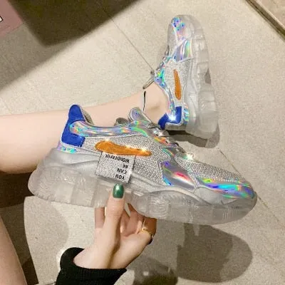 Spring Trend Women Transparent Sneakers Harajuku Ladies Platform Jelly Shoes Laser Casual Shoes Shining Running Footwear