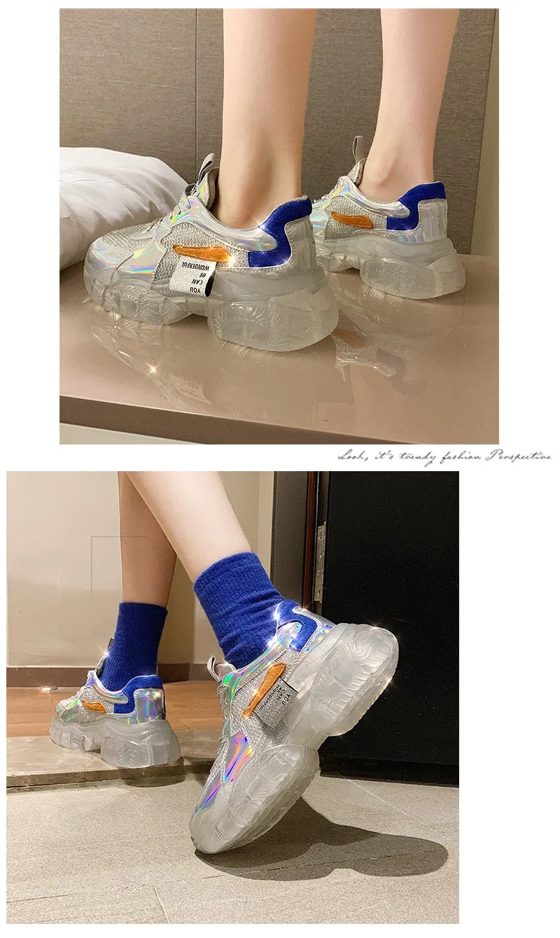 Spring Trend Women Transparent Sneakers Harajuku Ladies Platform Jelly Shoes Laser Casual Shoes Shining Running Footwear