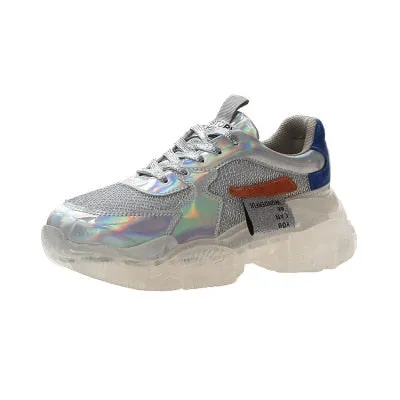 Spring Trend Women Transparent Sneakers Harajuku Ladies Platform Jelly Shoes Laser Casual Shoes Shining Running Footwear