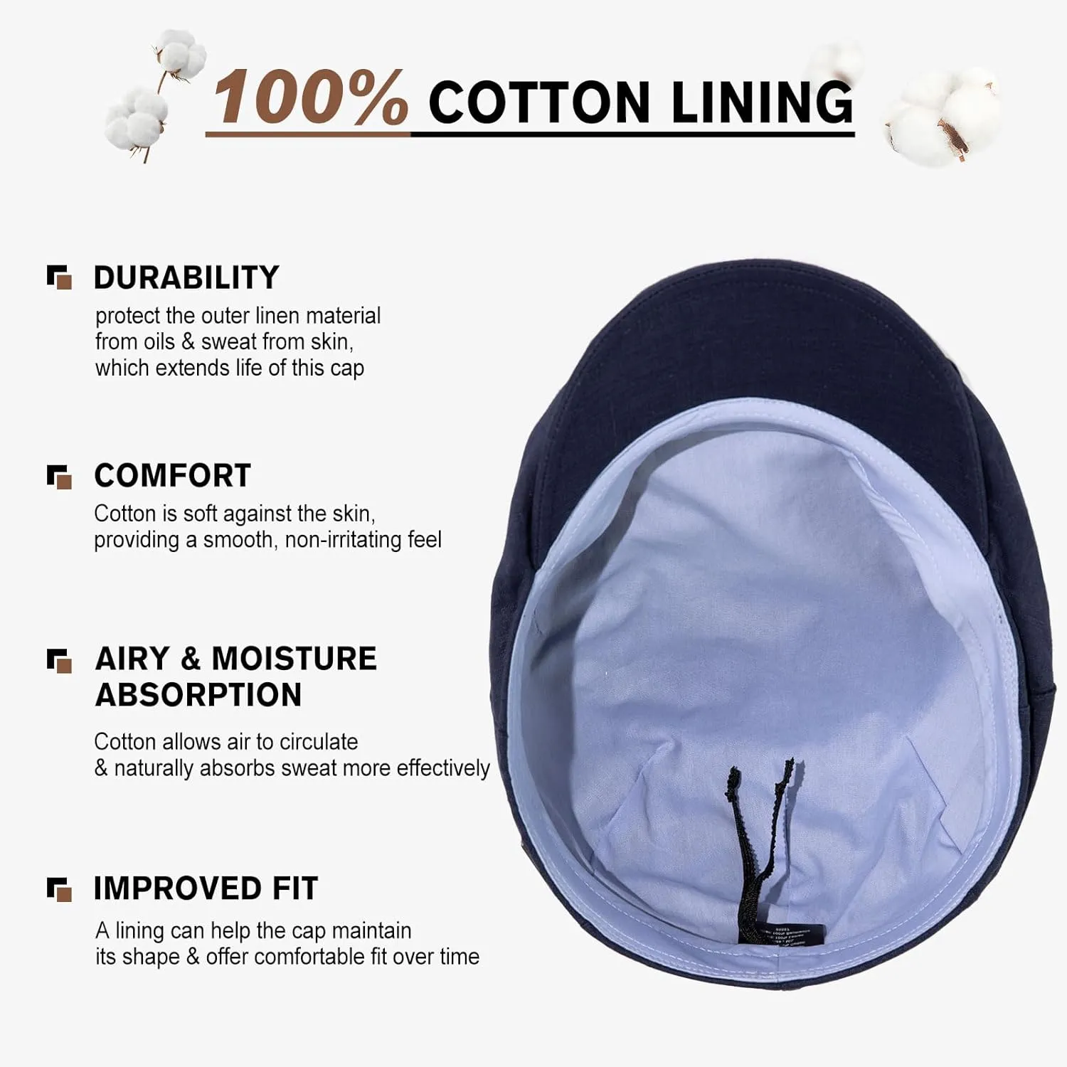 TOP-EX XL/XXL Mens 100% Linen Flat Cap Summer Cooling Newsboy Hats Cotton Lining