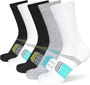 Womens Cushioned Athletic Running Crew Socks Breathable Wicking Comfort Hiking Socks 5 Pairs